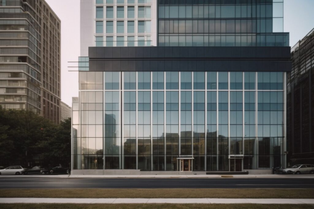 Chicago building facade with sun-blocking window film and energy-efficient coating
