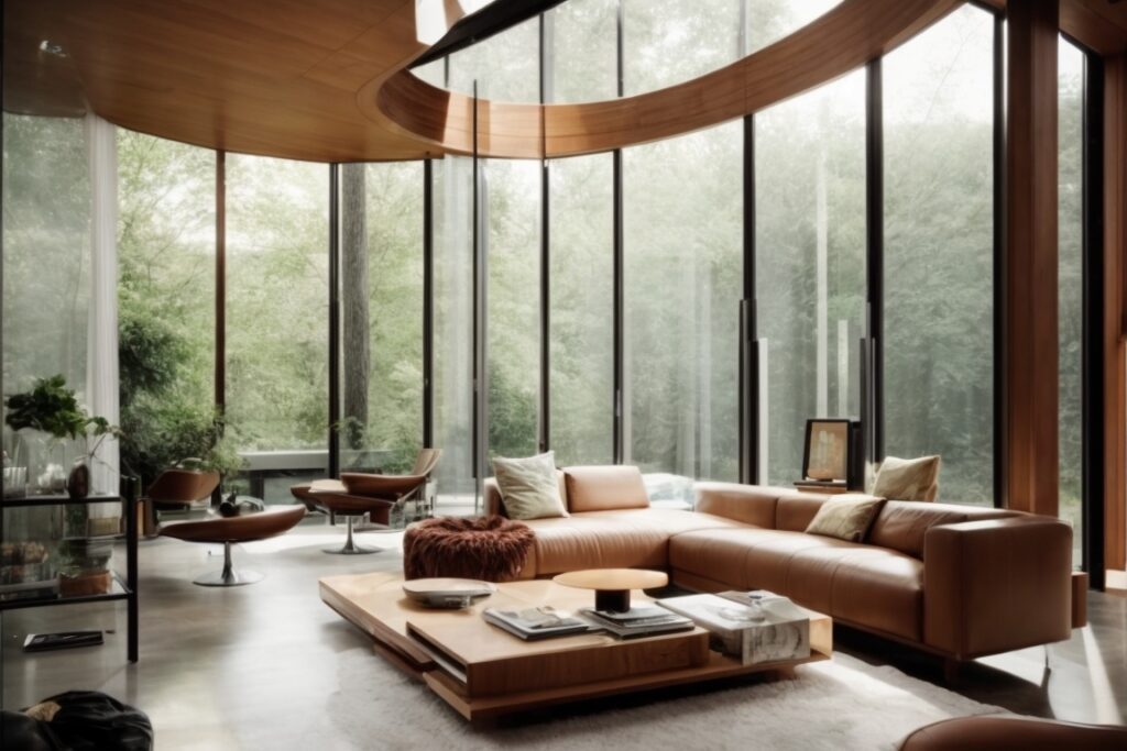 Modern home interior with heat blocking window film installed