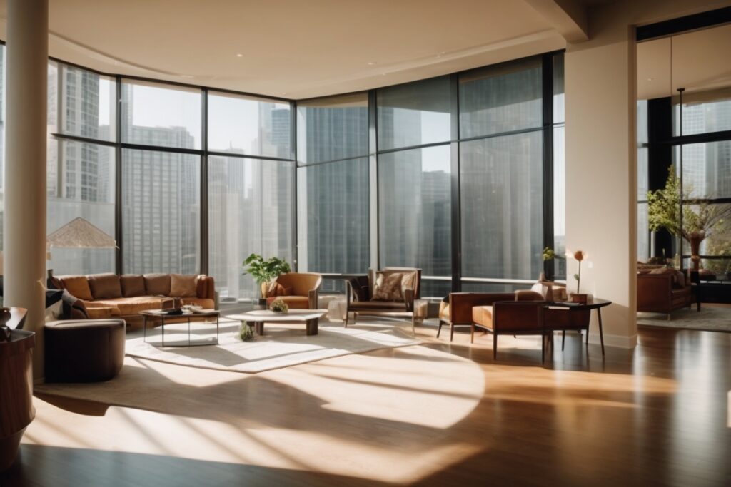 Chicago home interior with sunlight filtering through window film