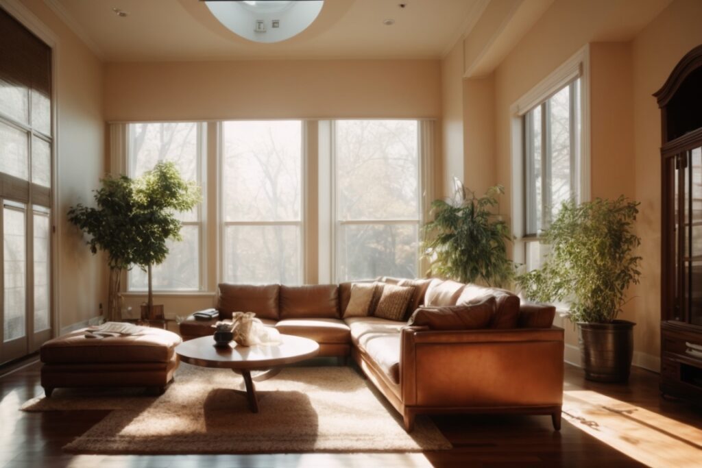 Chicago home interior with sunlight shining through fading window film