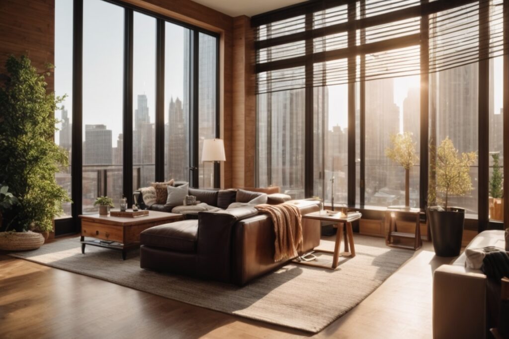 Cozy Chicago home interior with energy-efficient window film