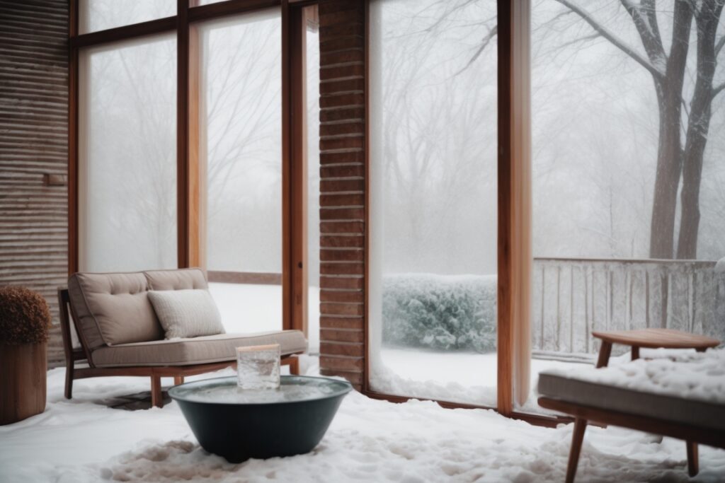 Chicago home with frosted window film, summer and winter weather conditions