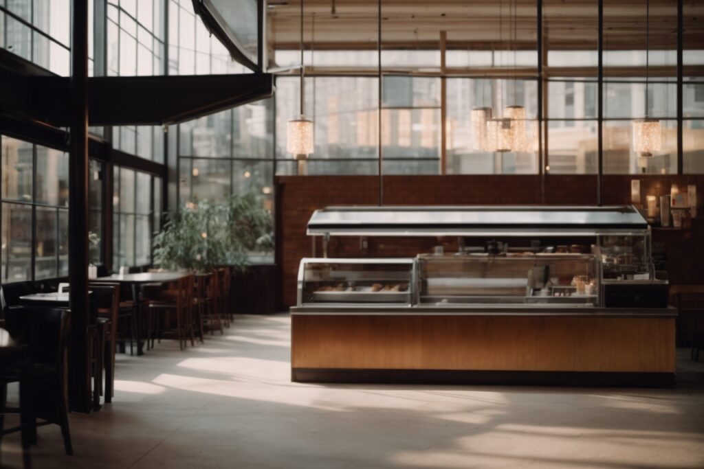 Chicago coffee shop interior with installed low-e glass film