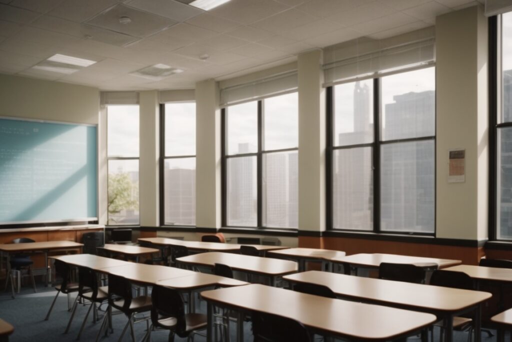 interior of a classroom with UV protection window film in Chicago