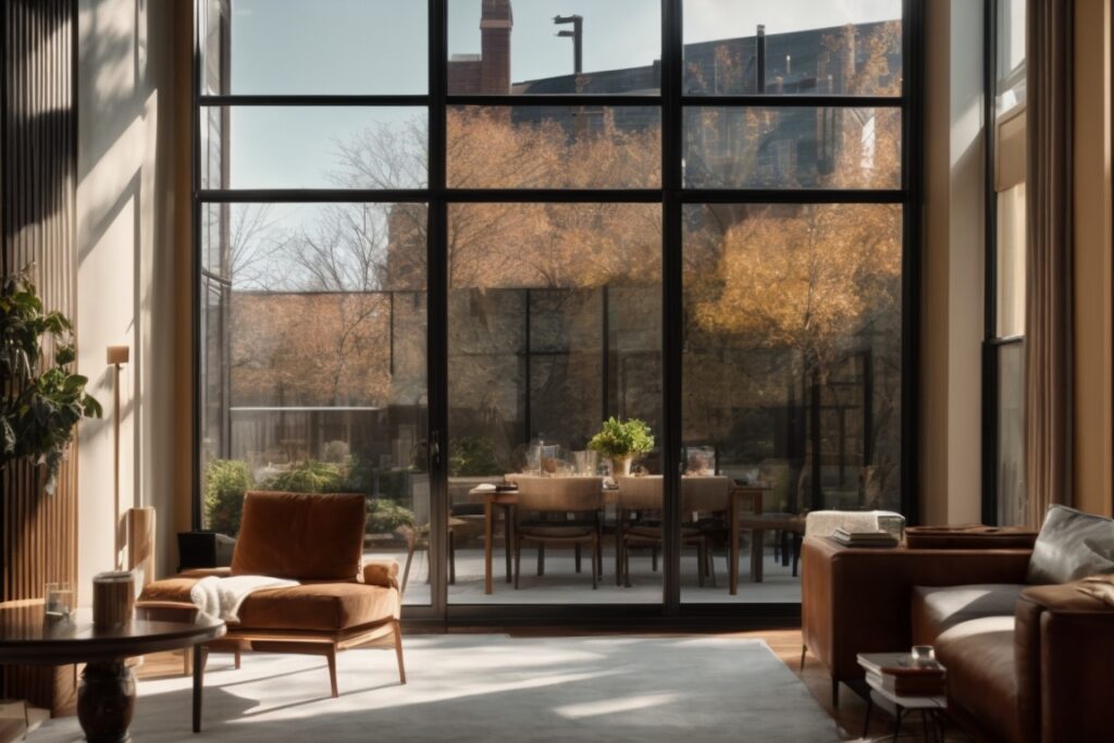 Chicago home interior with heat control window film, reflecting sunlight