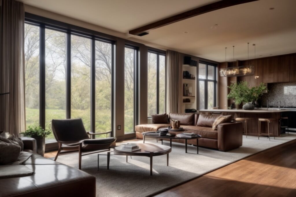 Chicago home interior with decorative window film, energy-efficient design