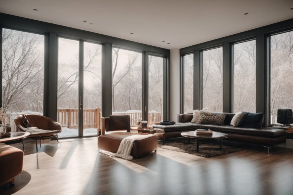 Chicago home interior with energy-efficient window tint during winter